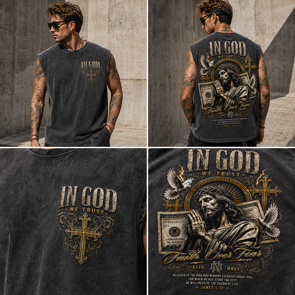 IN GOD Faith Over Fear – Washed Vintage Muscle Tee