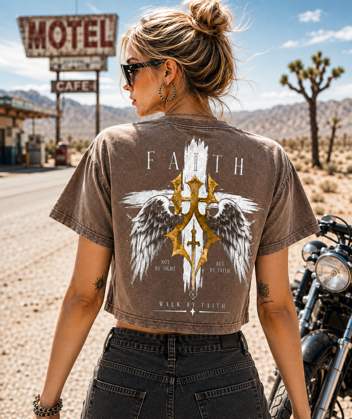 Faith Walk Vintage Crop Top – Faith Wings Graphic Tee