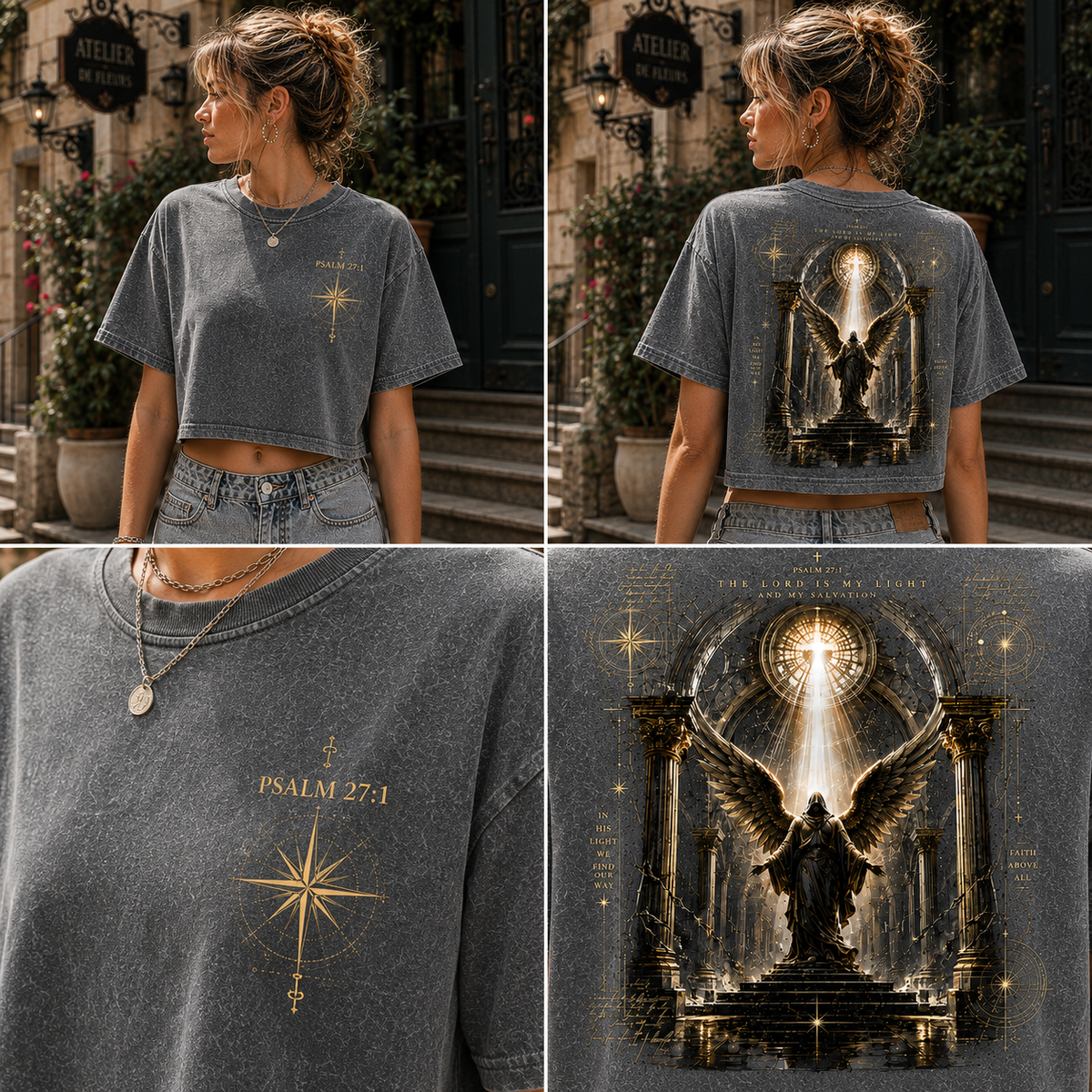 Psalm 27:1 Angel Vintage Crop Top