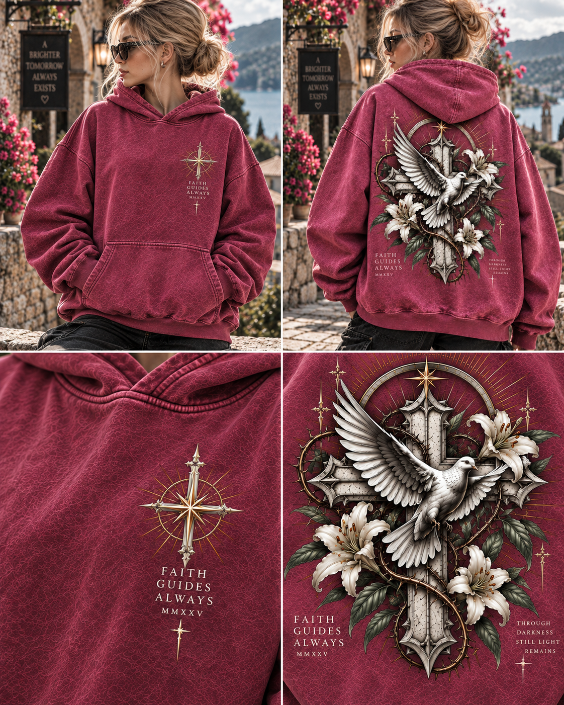 Faith Guides Always Hoodie – Vintage Cross & Dove
