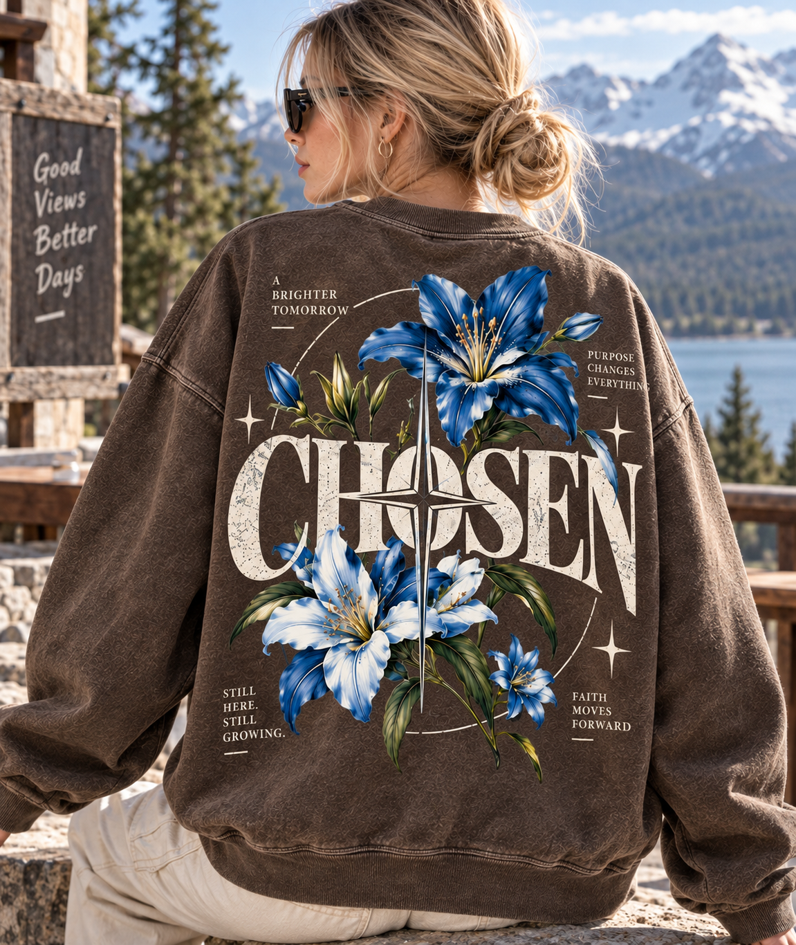 Chosen Floral Vintage Sweatshirt – Blue Lily