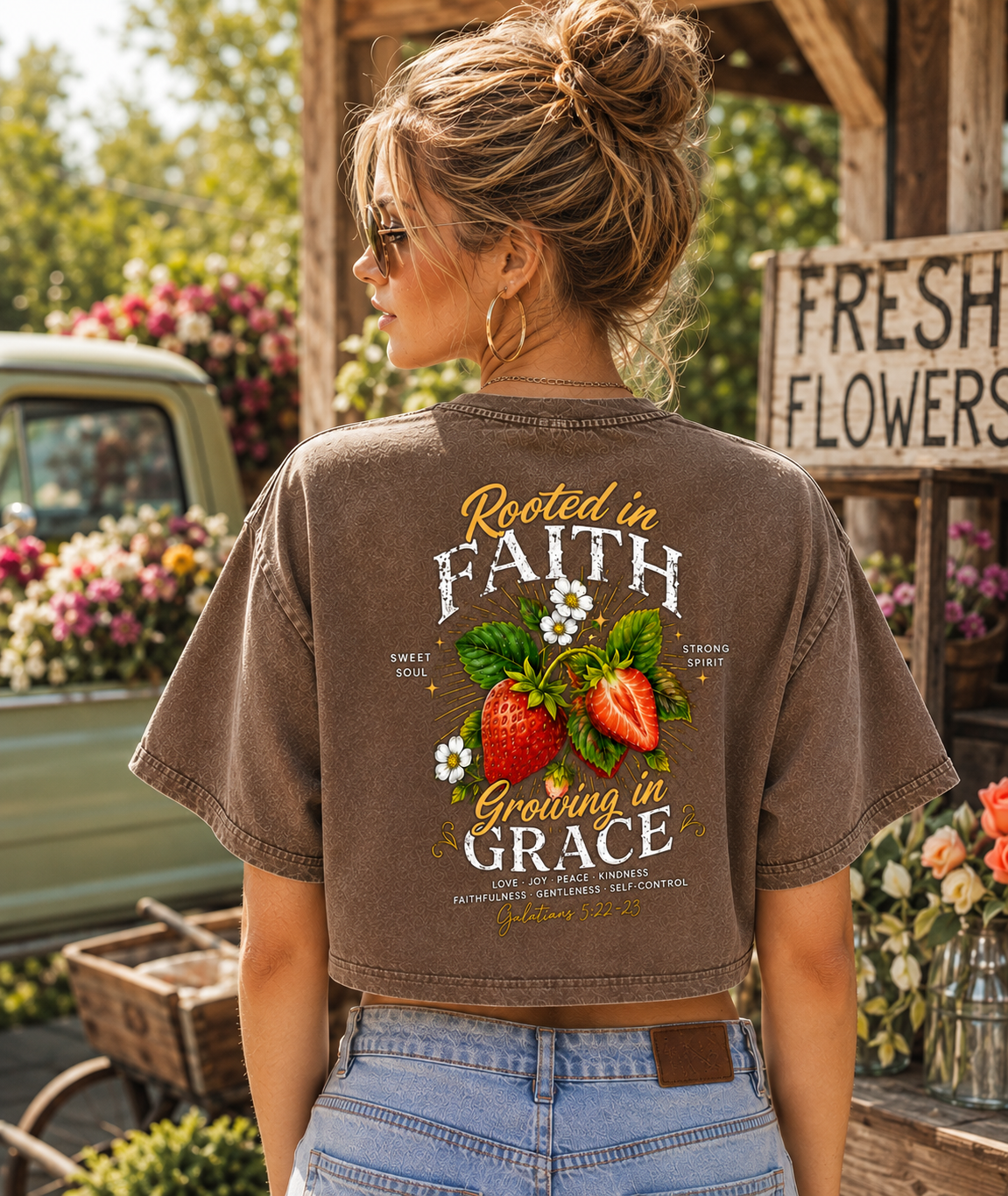 Rooted in Faith Growing in Grace – Vintage Washed Crop Tee