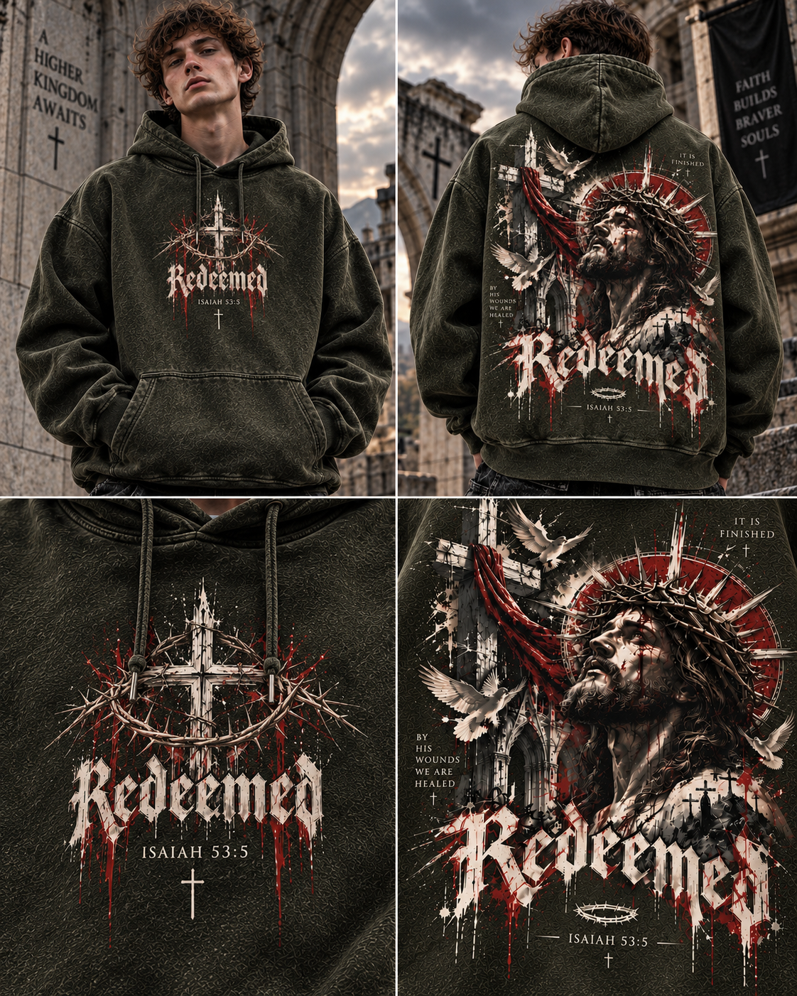 Redeemed Faith Vintage Hoodie – Washed Beige