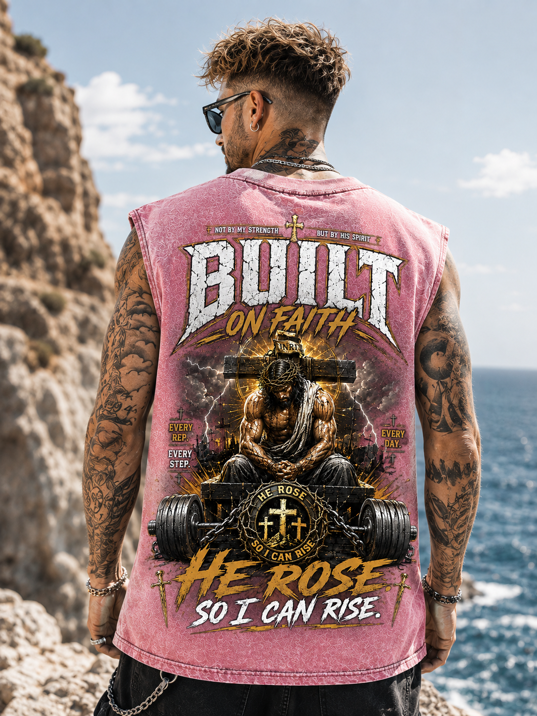 Built on Faith – He Rose Graphic Wash Tank