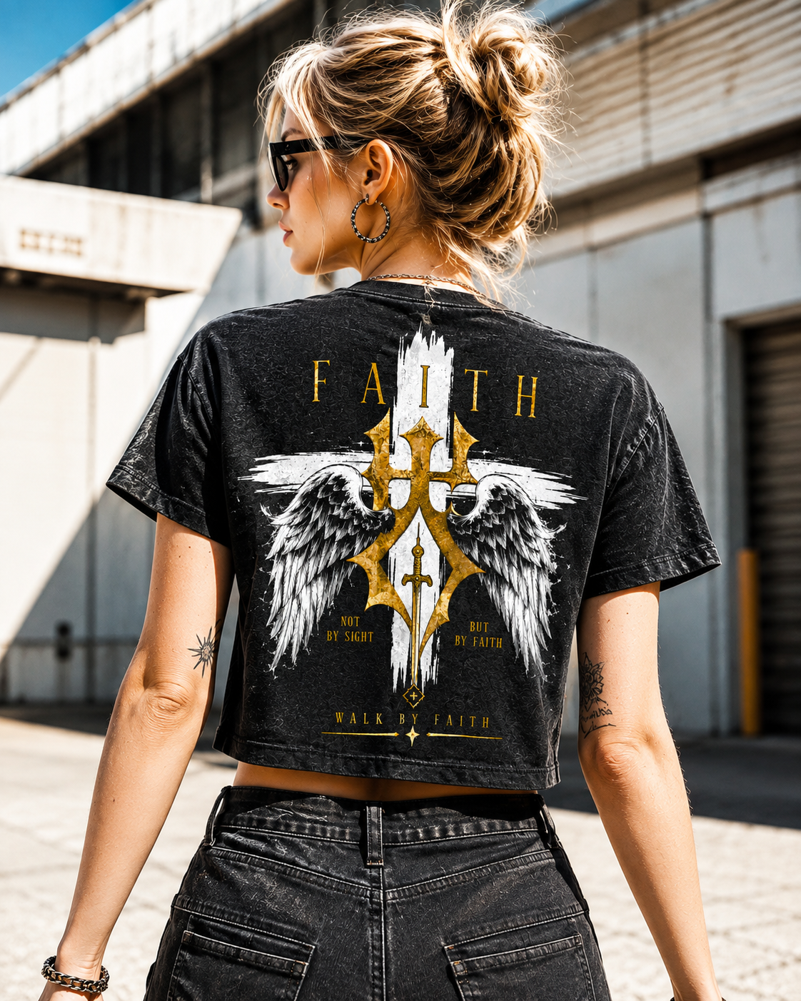 Faith Walk Vintage Crop Top – Faith Wings Graphic Tee