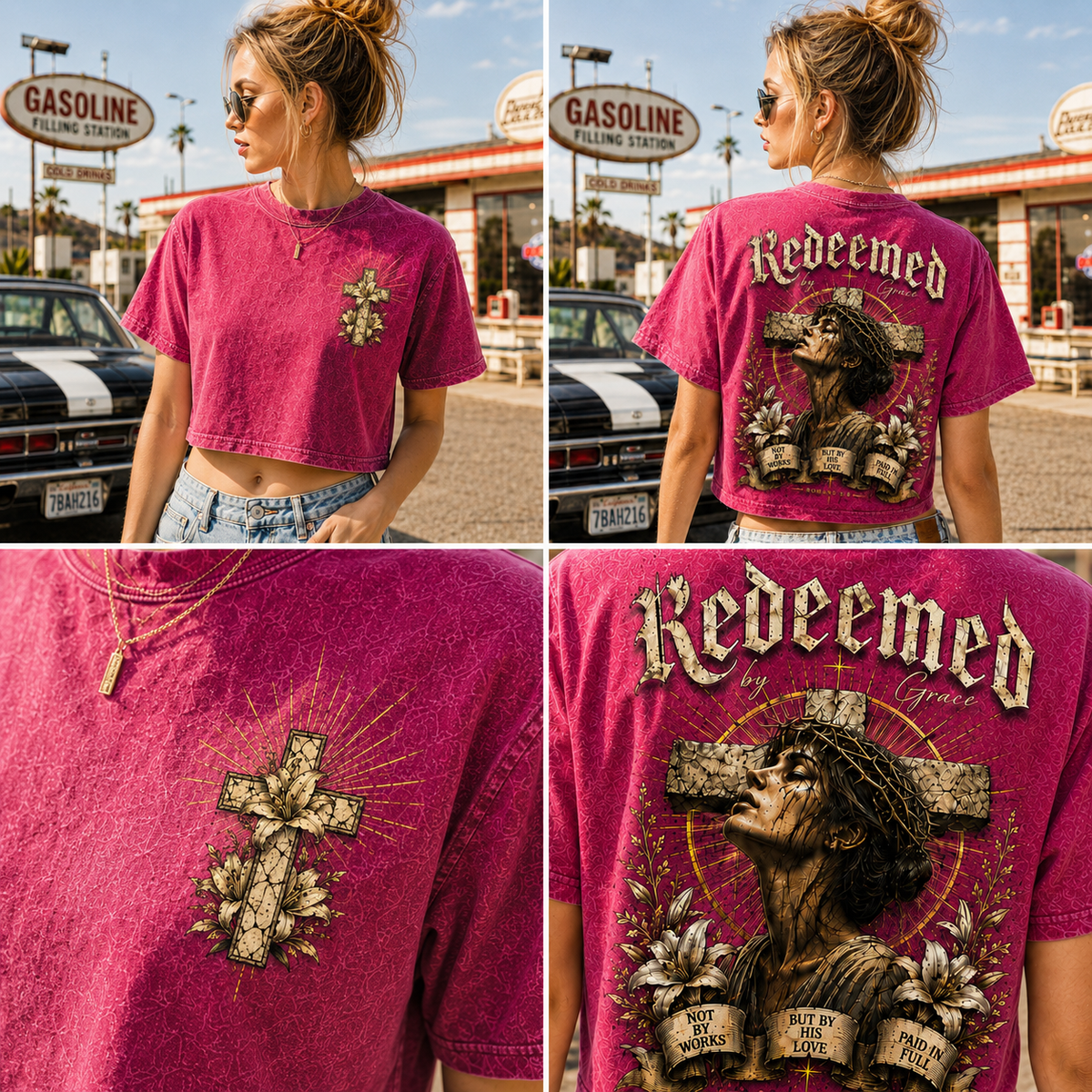 Redeemed by Grace – Vintage Christian Crop Tee