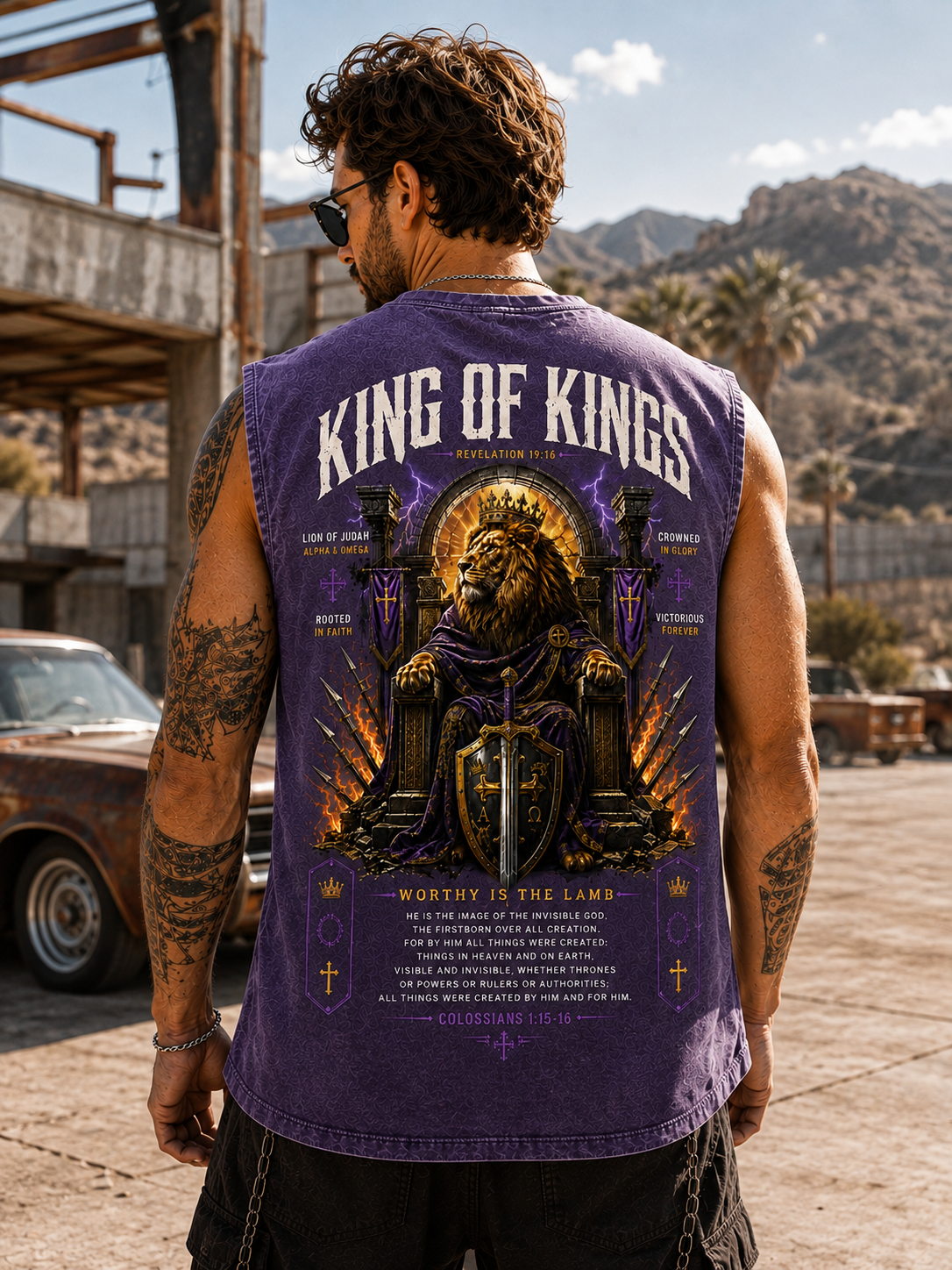 King of Kings Washed Tee – Vintage Christian Lion