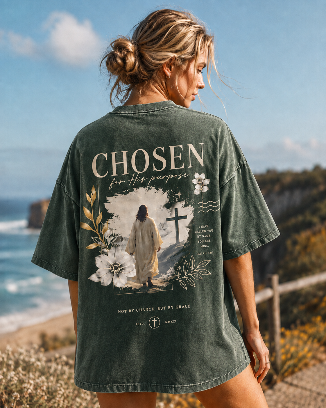 Chosen Faith Graphic Tee – Vintage Washed Oversized T-Shirt