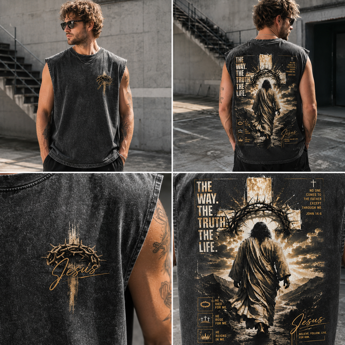 Jesus Faith Washed Black Muscle Tee