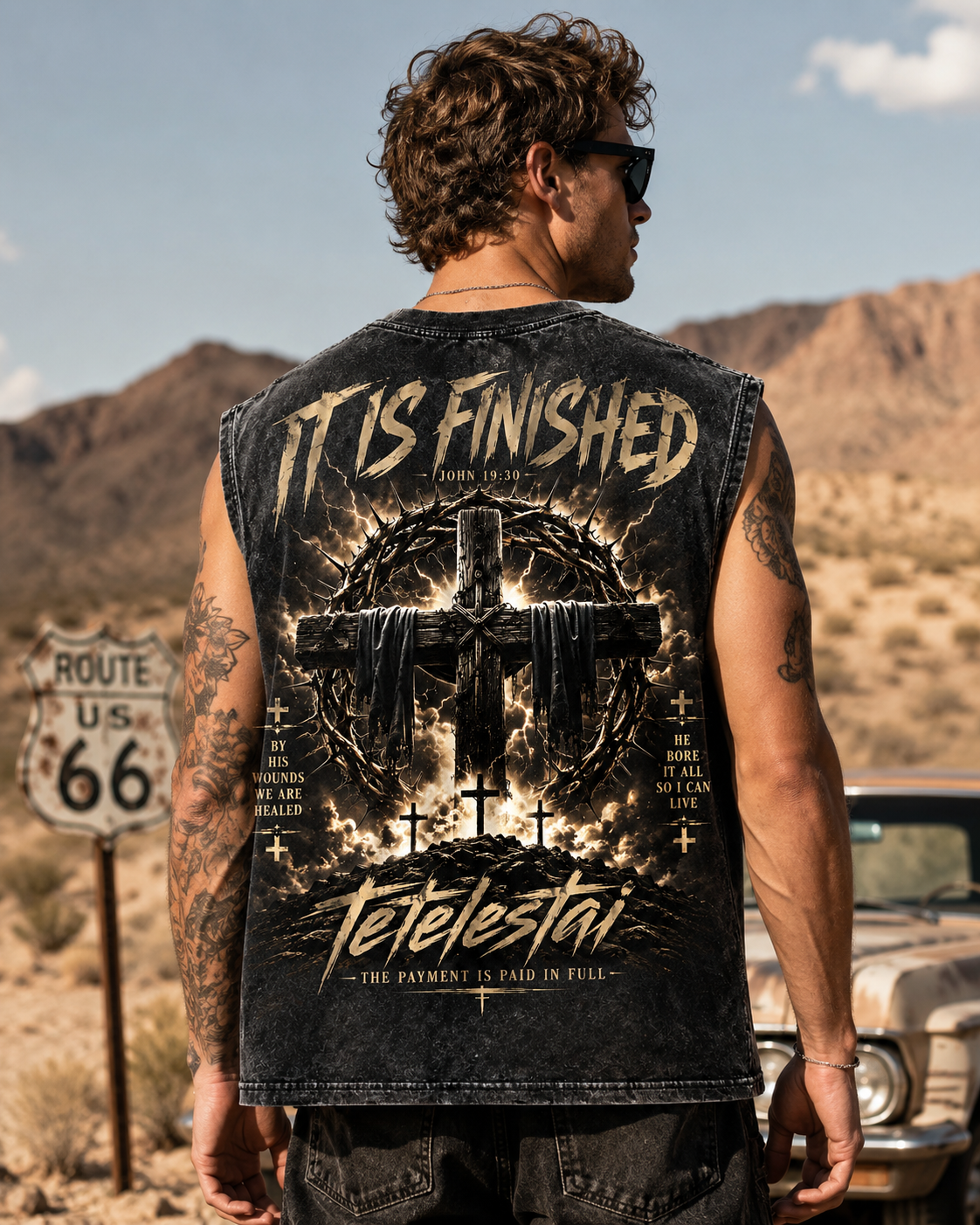 Tetelestai Washed Black Faith Graphic Tank Top