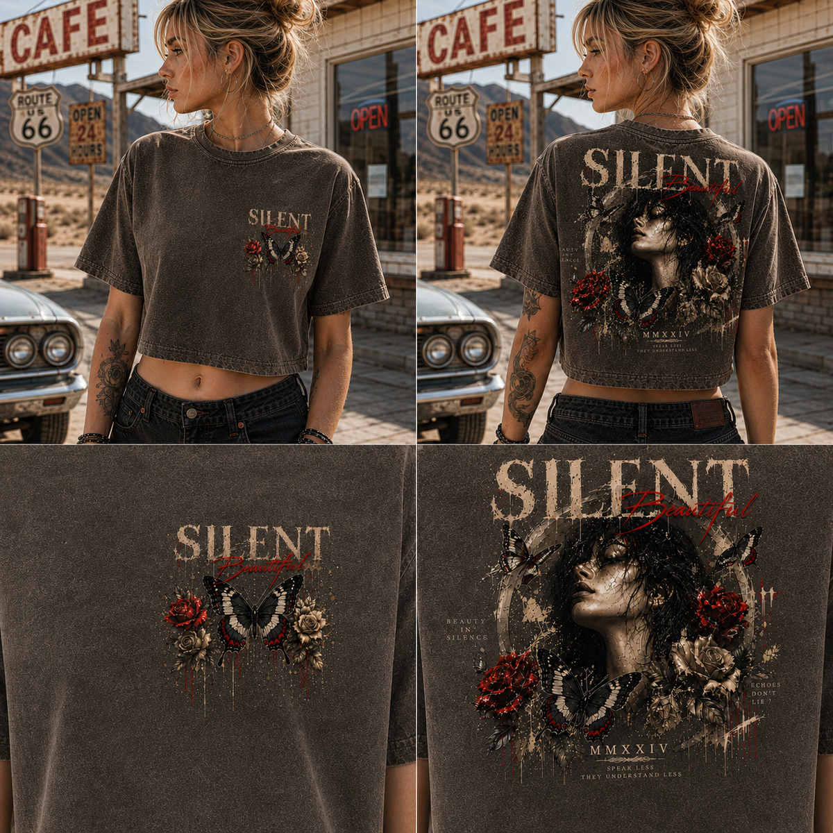 Silent Beautiful Butterfly Crop Top – Vintage Wash Tee