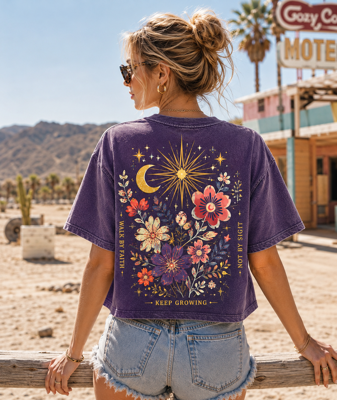 Celestial Bloom Crop Top – Vintage Floral Graphic Tee