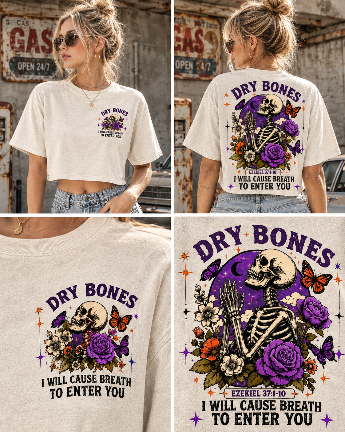 Dry Bones Vintage Graphic Crop Top – Washed Tee
