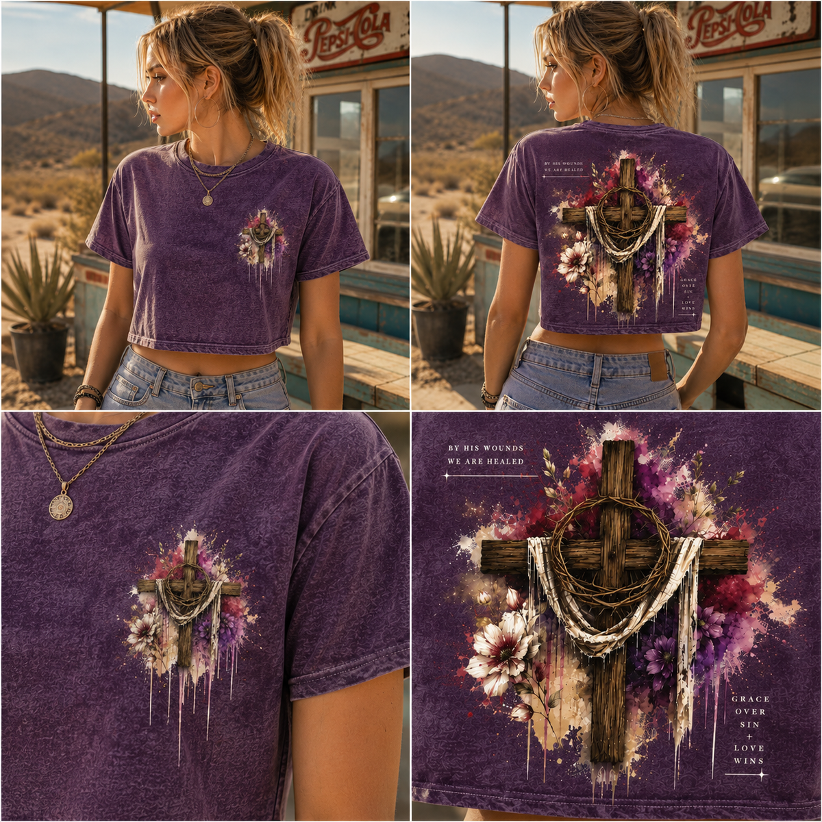 Grace Over Sin – Vintage Cross Crop Tee