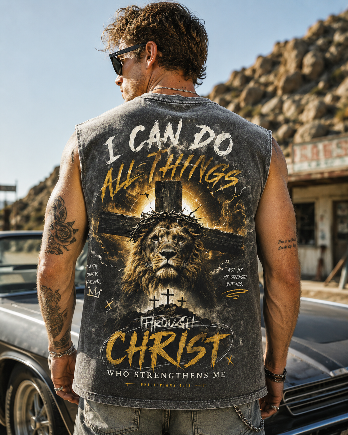 Faith Over Fear — Washed Black Graphic Tank Top