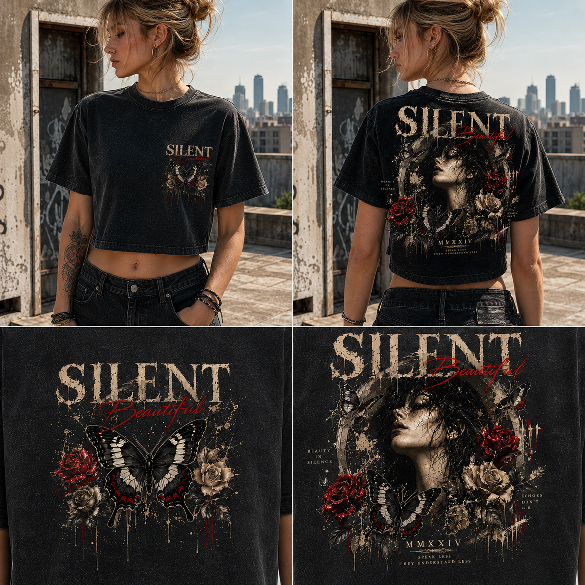 Silent Beautiful Butterfly Crop Top – Vintage Wash Tee
