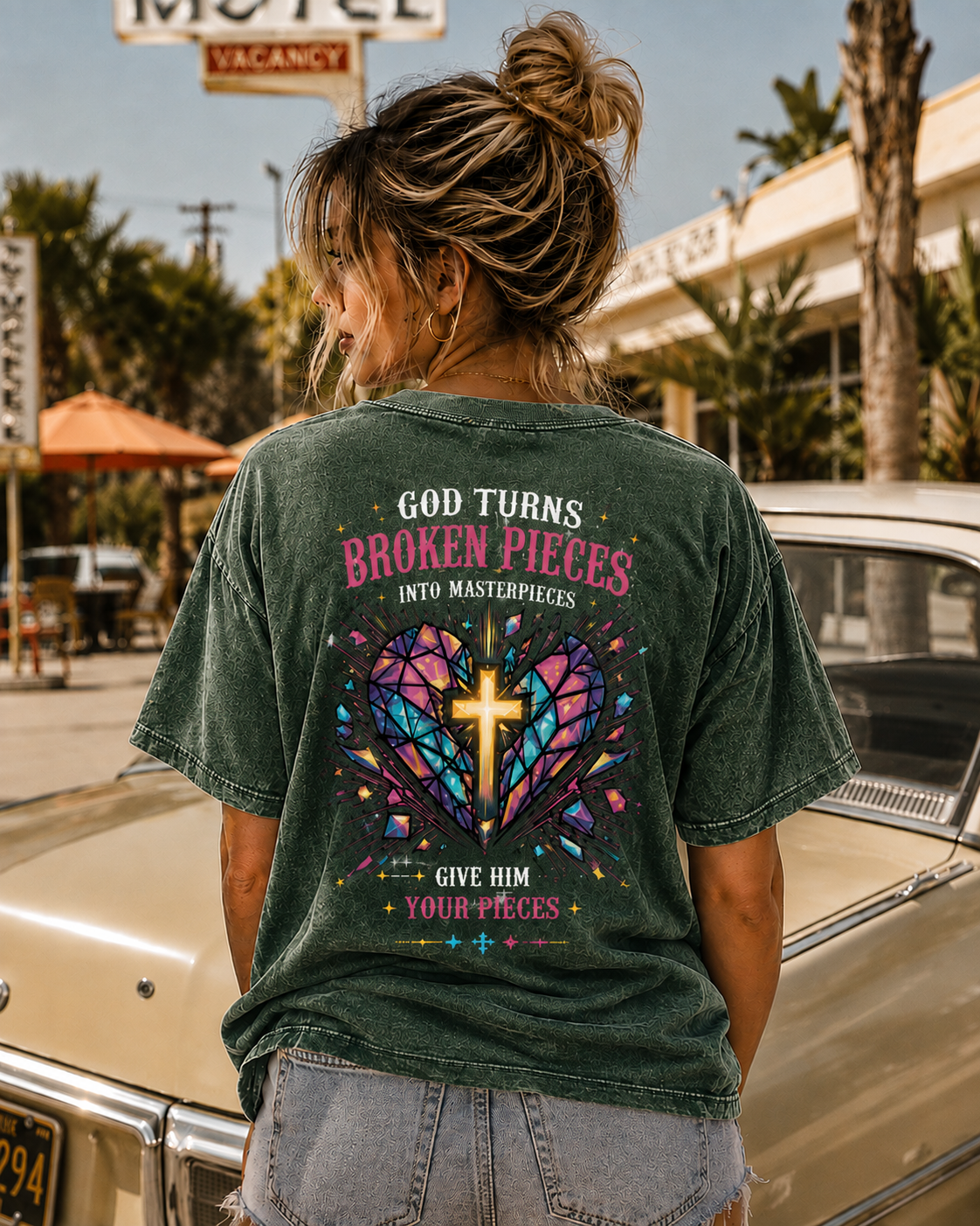 Broken Pieces Masterpiece – Vintage Cross Graphic T-Shirt