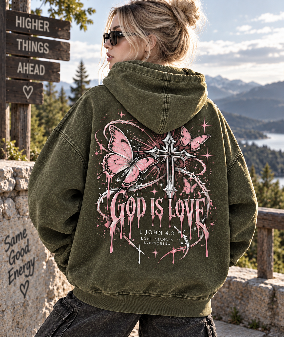 God Is Love Vintage Hoodie – Butterfly Cross