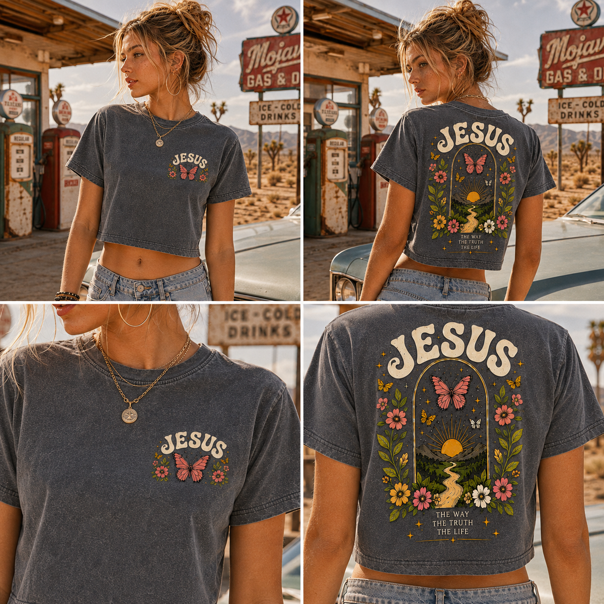 Jesus Butterfly Vintage Crop Top – Washed Tee
