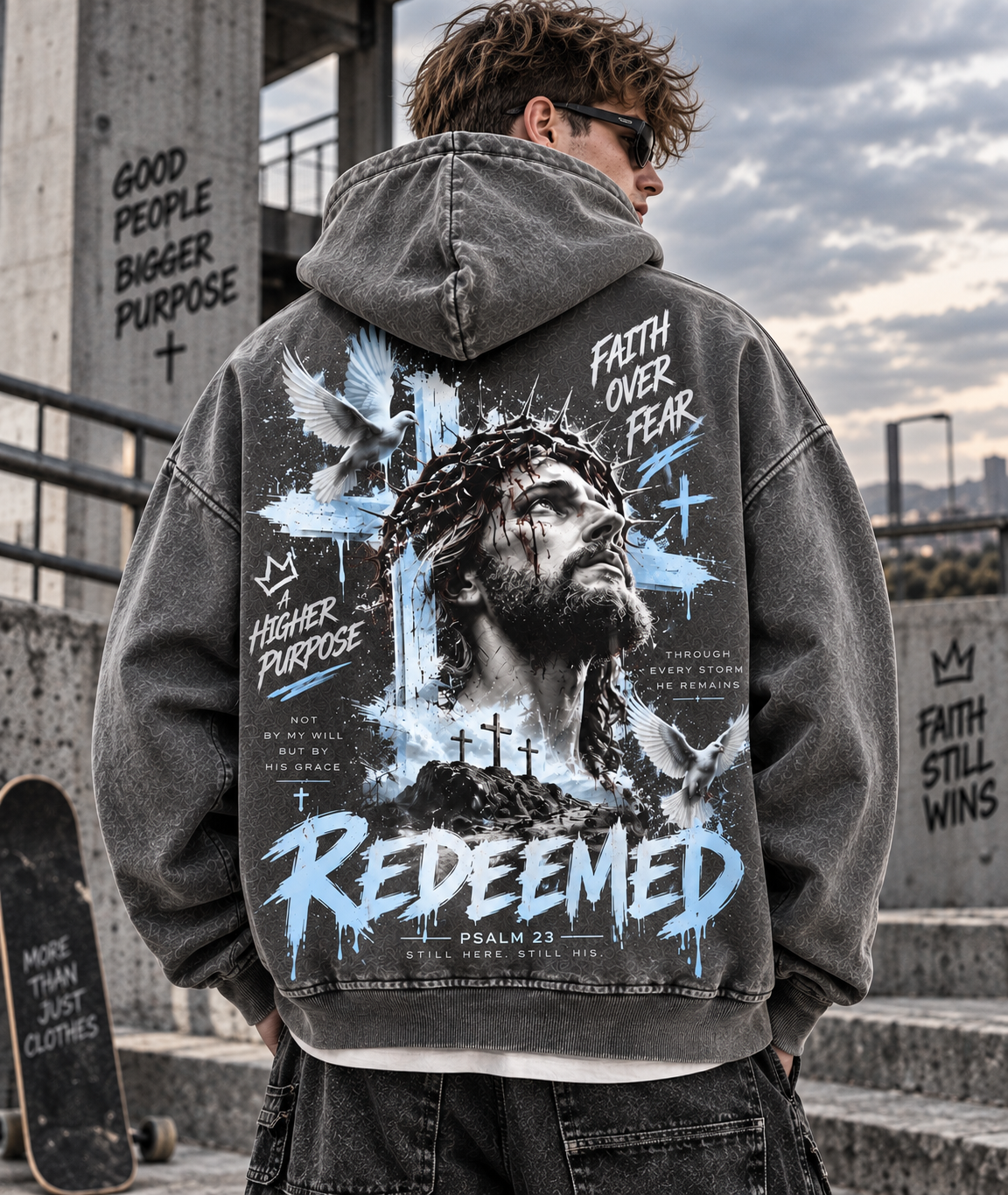⭐ Redeemed Faith Hoodie – Vintage Christian Streetwear