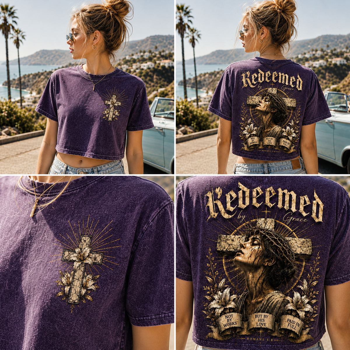 Redeemed by Grace – Vintage Christian Crop Tee