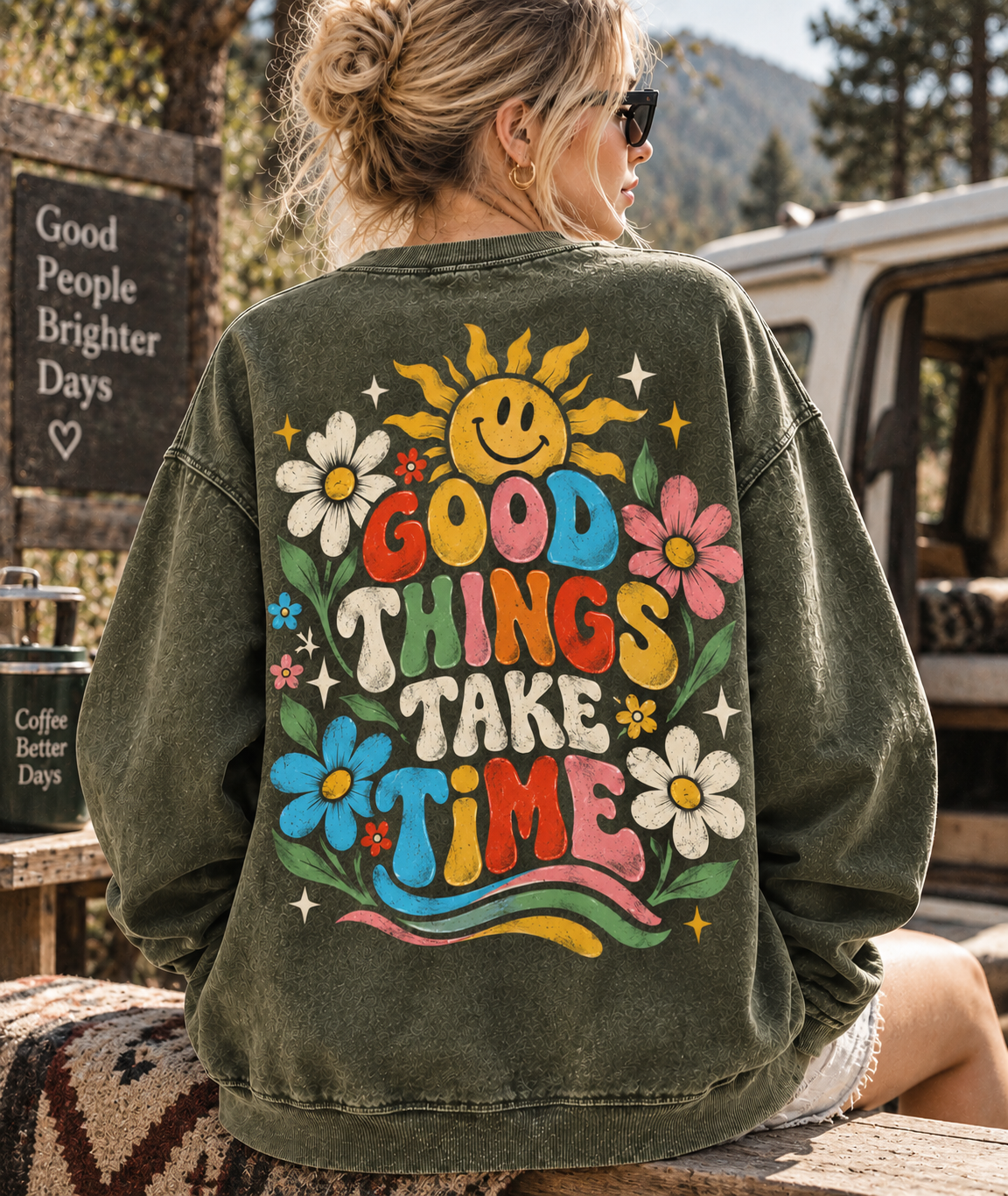 Good Things Take Time – Vintage Floral Sweatshirt