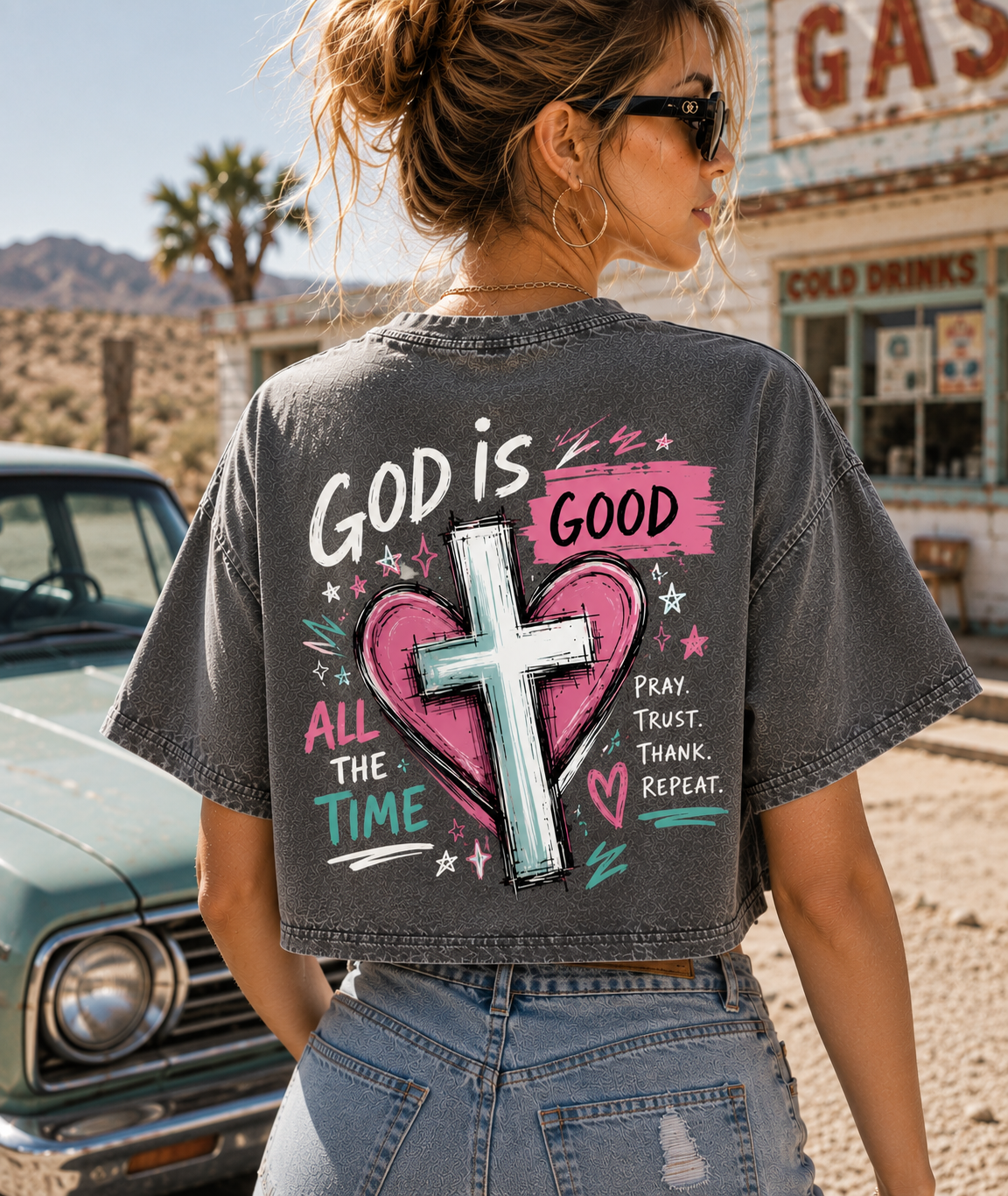 God Is Good – Faith Graphic Washed Crop Top