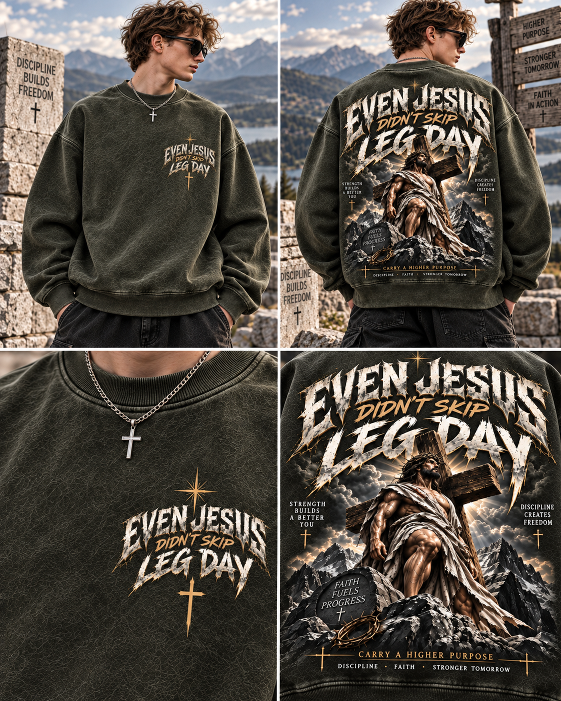 Even Jesus Didn’t Skip Leg Day – Vintage Faith Sweatshirt