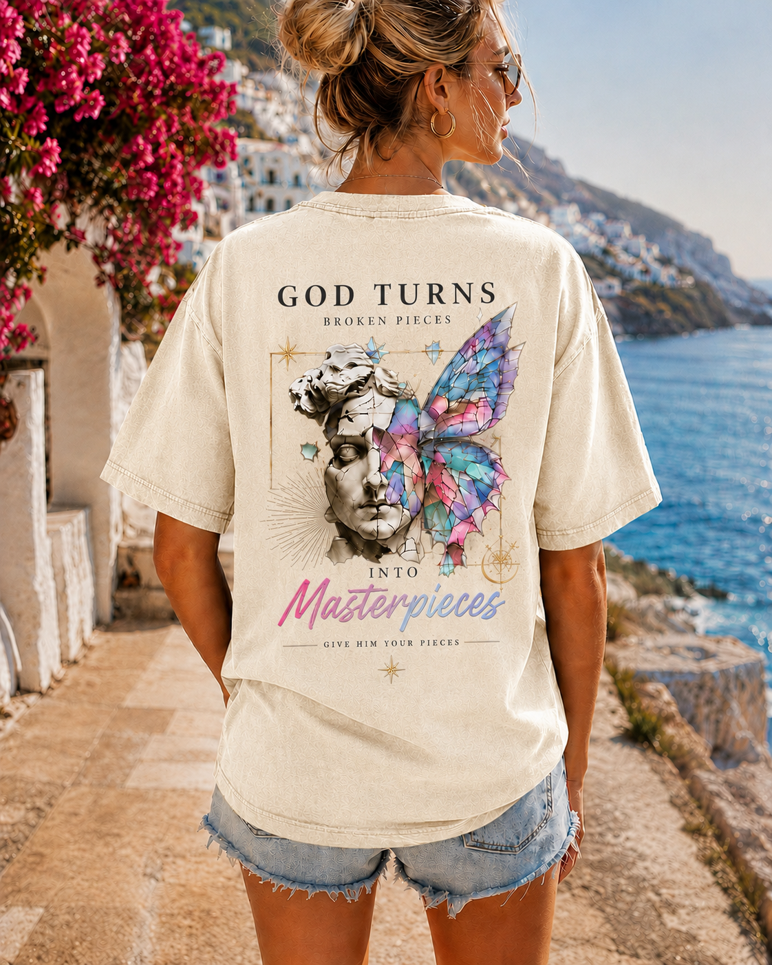 God Turns Broken Pieces Vintage Graphic Tee