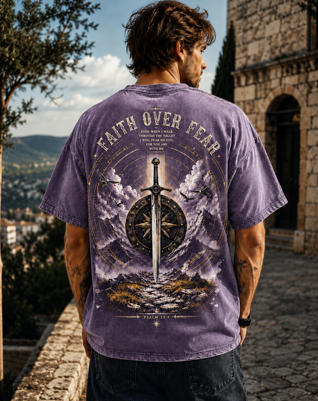 Faith Over Fear – Vintage Washed Black Oversized T-Shirt