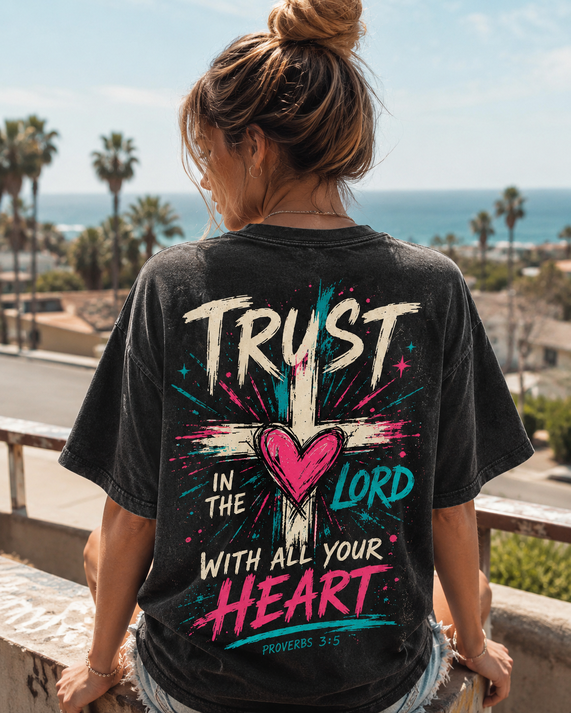 Trust In The Lord Cross Graphic Tee – Vintage Washed Christian T-Shirt