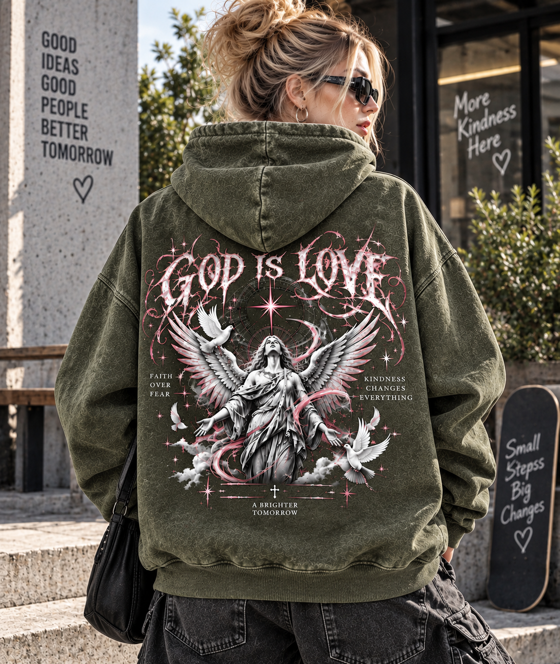 God Is Love Vintage Angel Hoodie