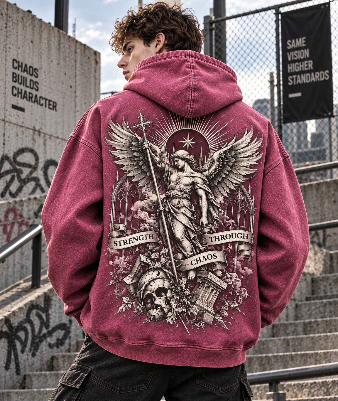 Strength Through Chaos – Vintage Gothic Angel Hoodie