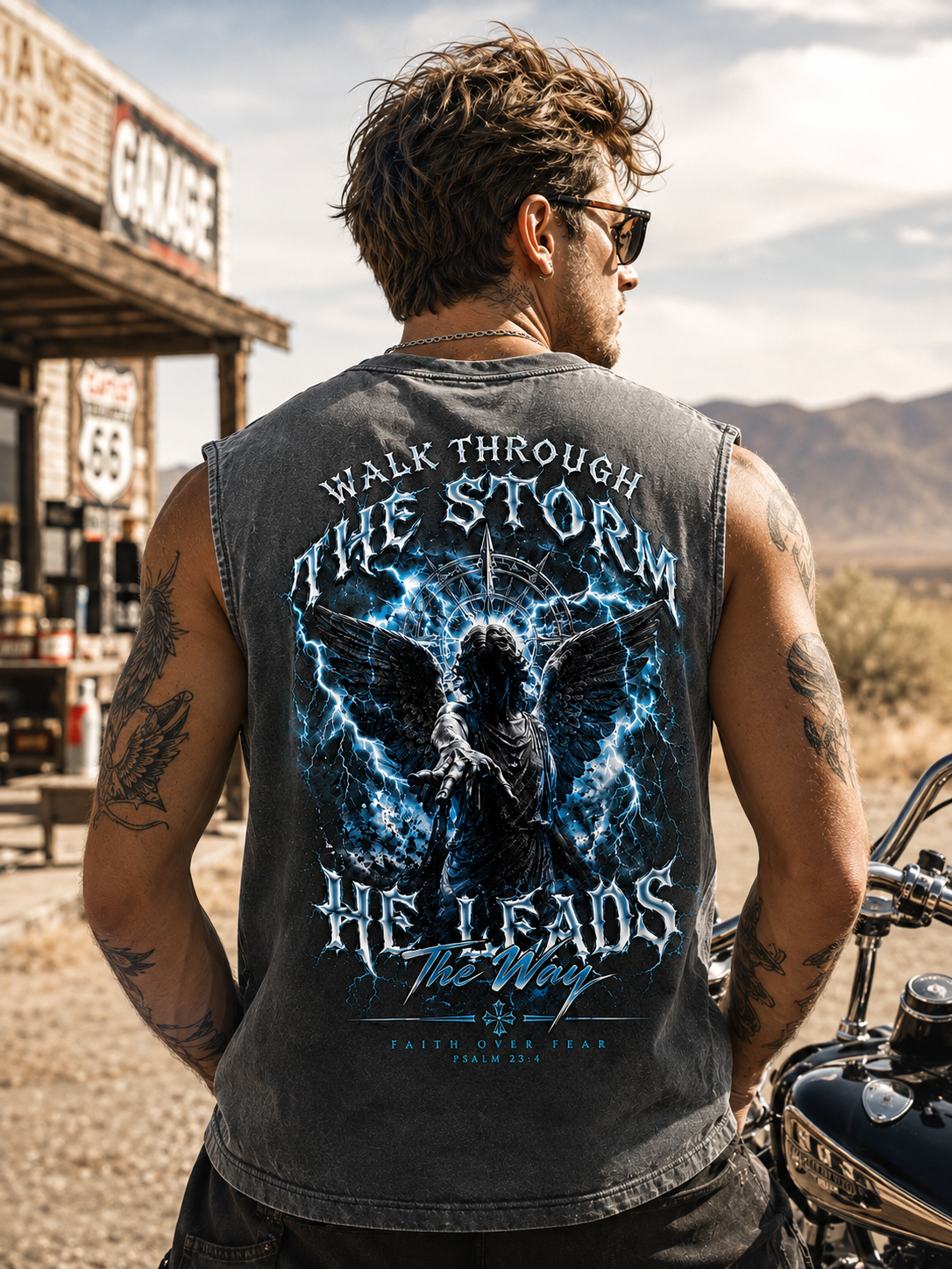 Walk Through The Storm – Washed Black Vintage Angel Tank Top