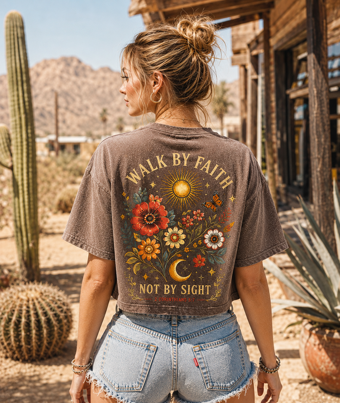 Walk by Faith Crop Top – Vintage Floral Christian Tee