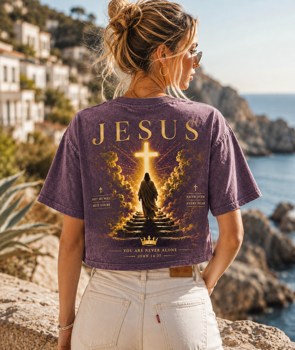 JESUS Crown & Cross Vintage Crop Top