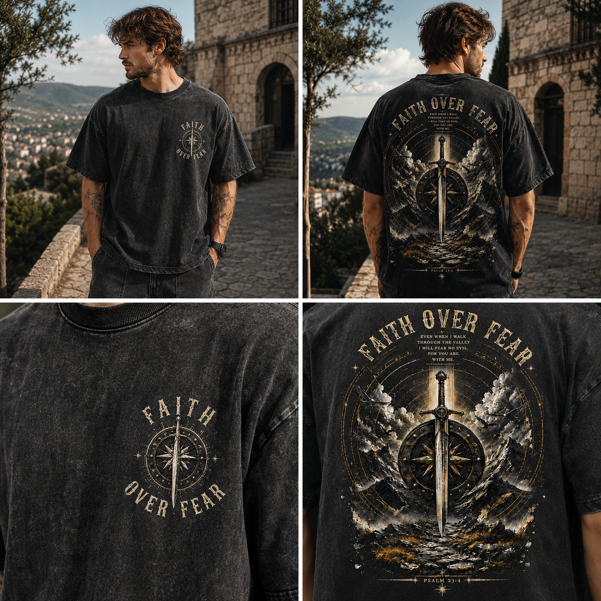 Faith Over Fear – Vintage Washed Black Oversized T-Shirt