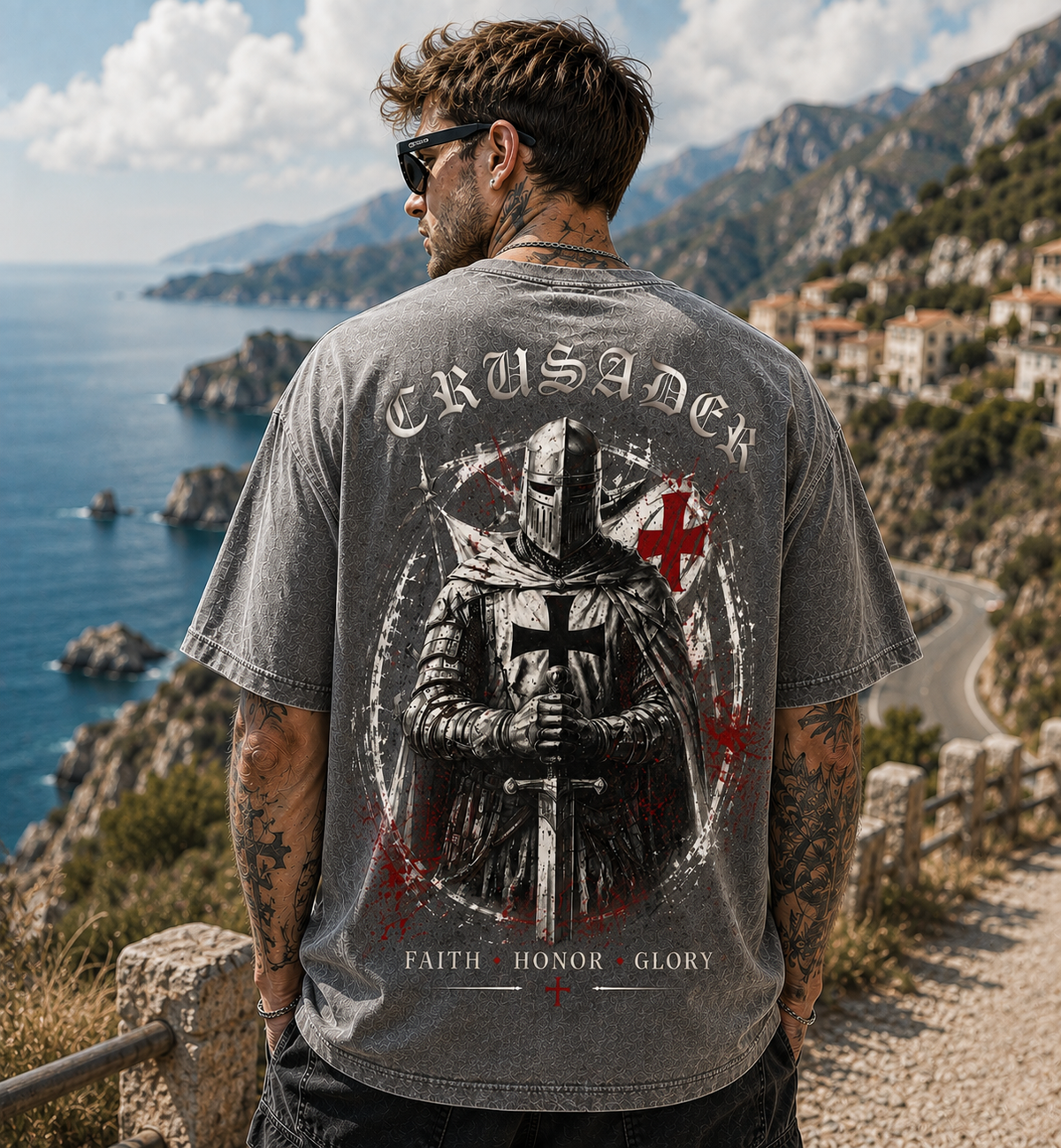 CRUSADER Washed Black Tee