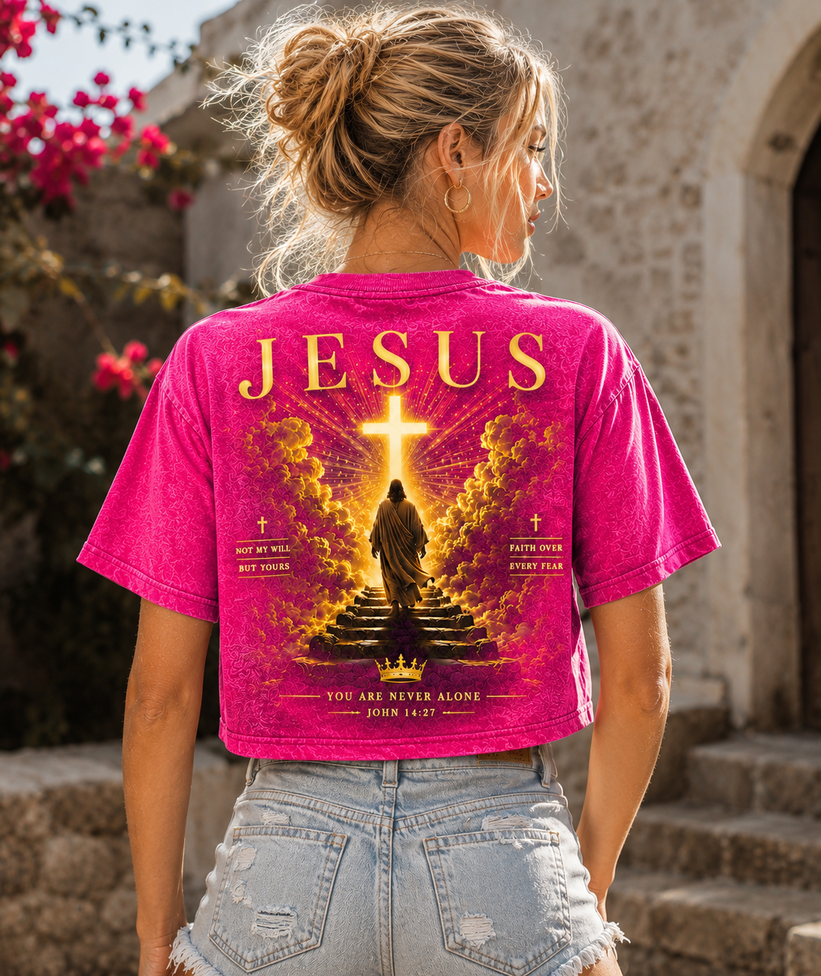 JESUS Crown & Cross Vintage Crop Top