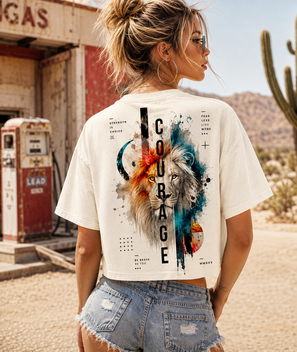 Courage Lion – Vintage Washed Graphic Crop Top