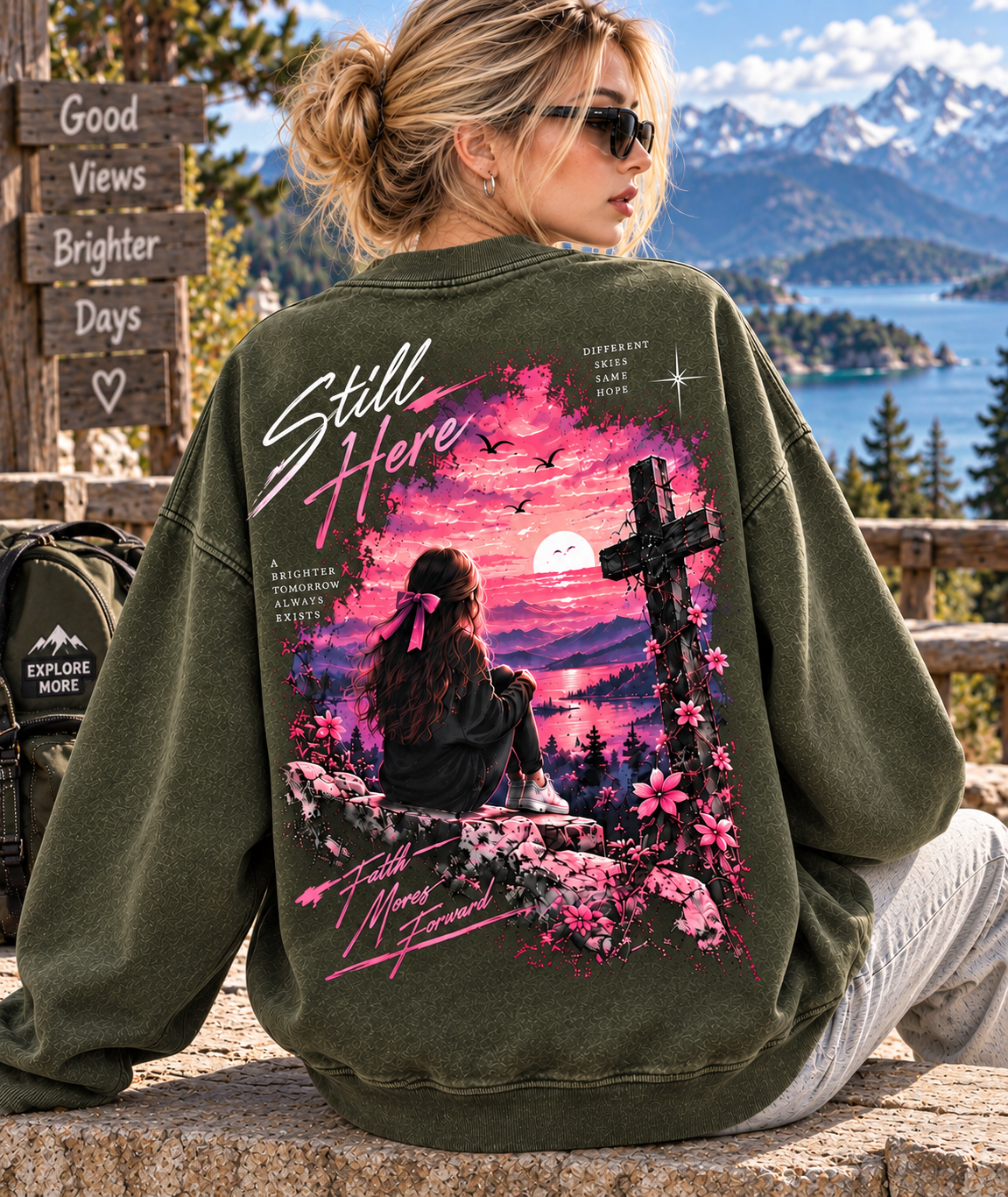Still Here – Vintage Sunset Graphic Sweatshirt