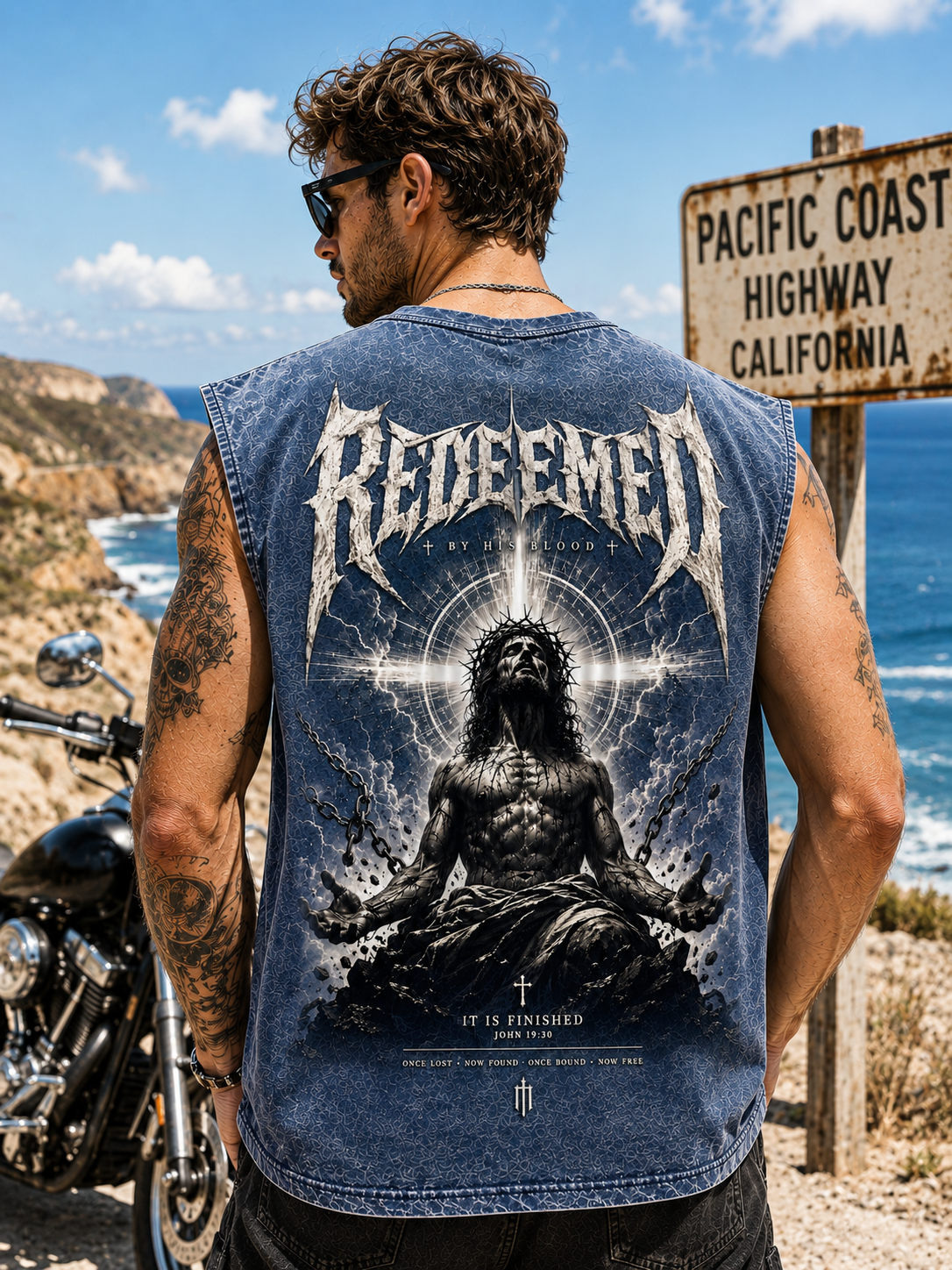 Redeemed Vintage Washed Black Christian Graphic Tank Top