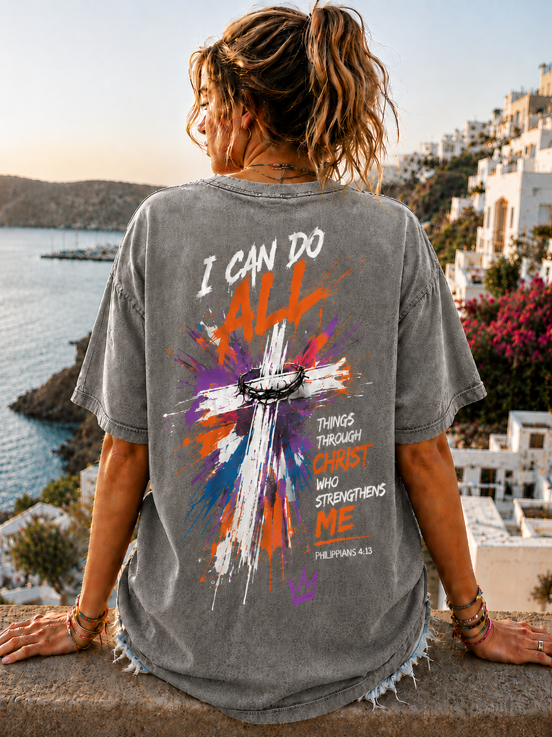 Faith Over Fear – Christian Cross Graphic Oversized T-Shirt