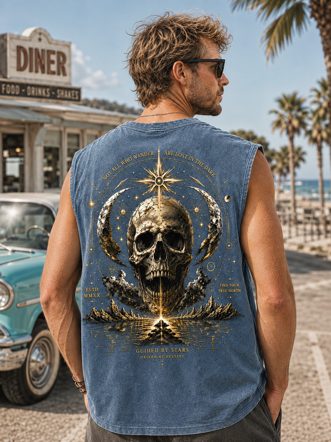 Guided by Stars Washed Black Muscle Tee