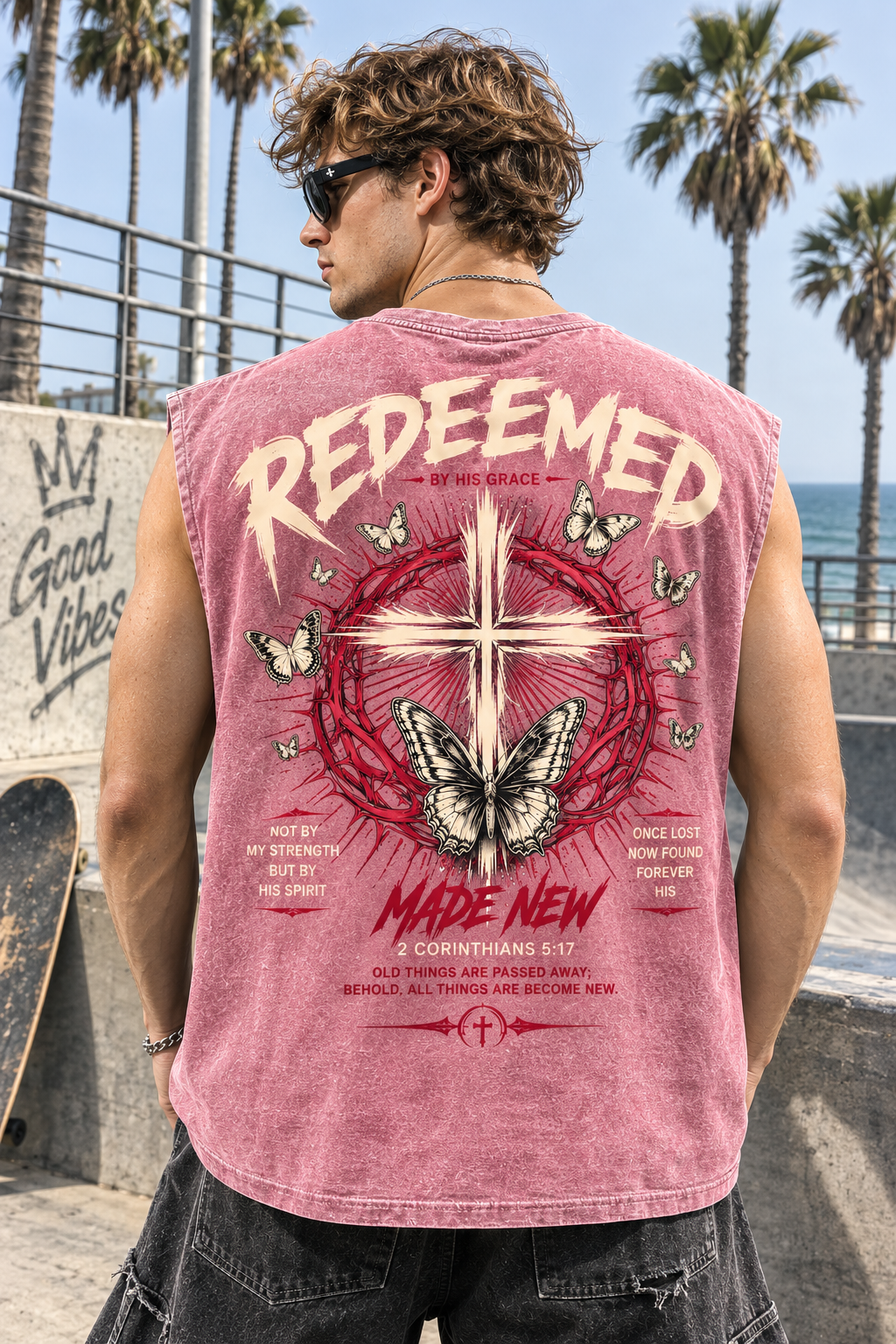 Redeemed Vintage Wash Tee – Faith Graphic Muscle Tank