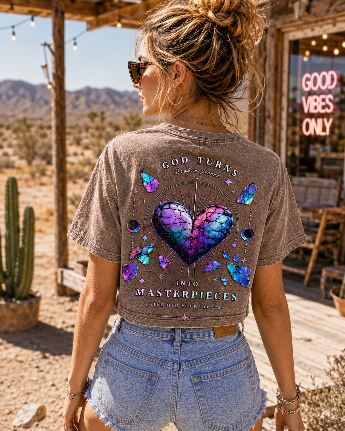God Turns Broken Pieces – Vintage Graphic Crop Top