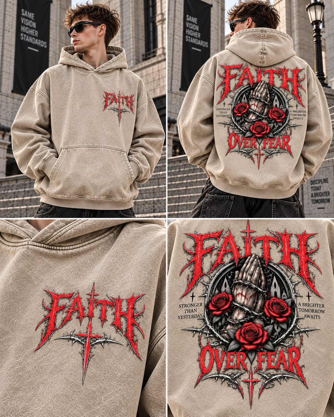 Faith Over Fear – Vintage Gothic Hoodie