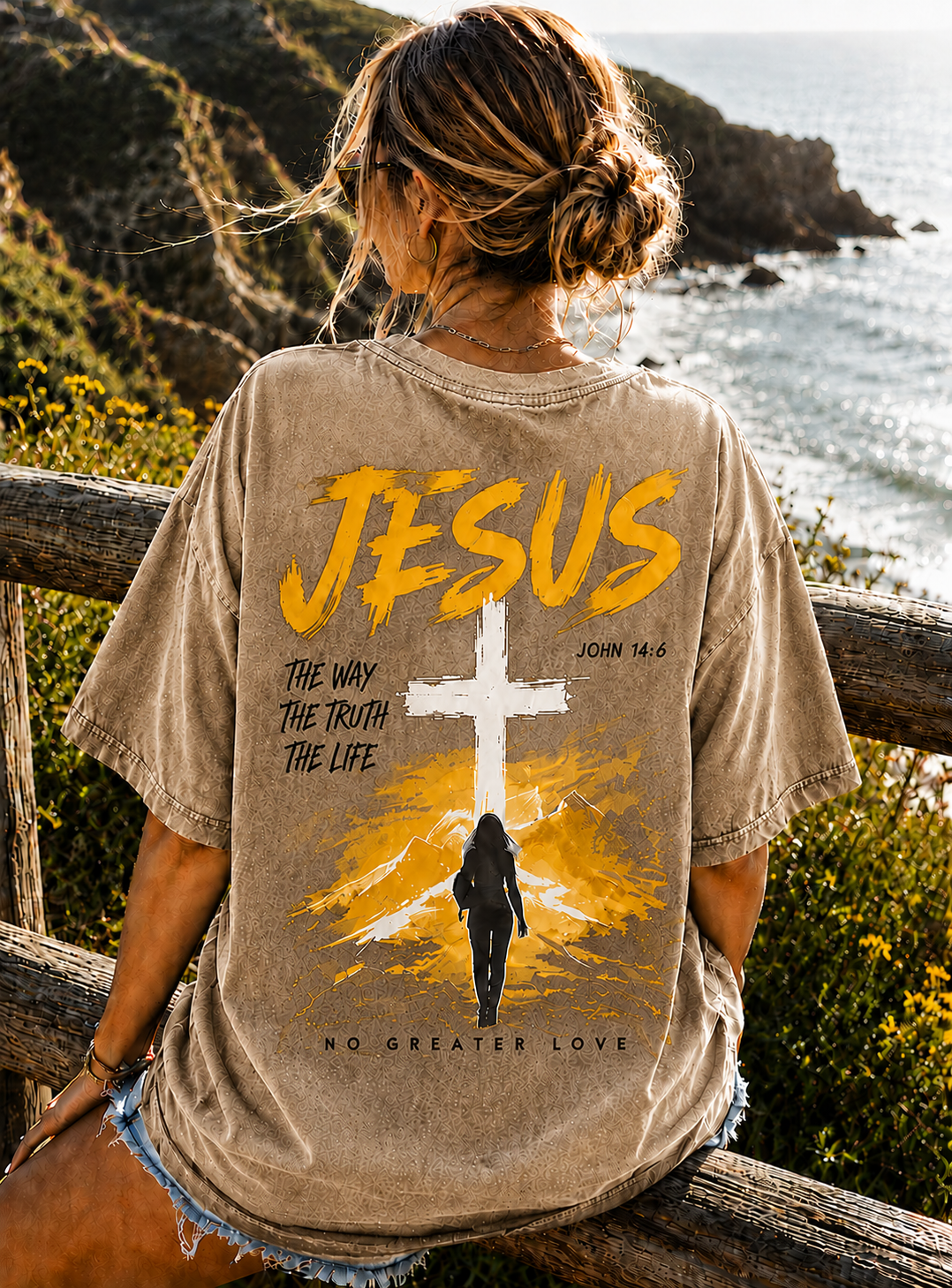Vintage Jesus Cross Oversized T-Shirt – Faith Graphic Tee