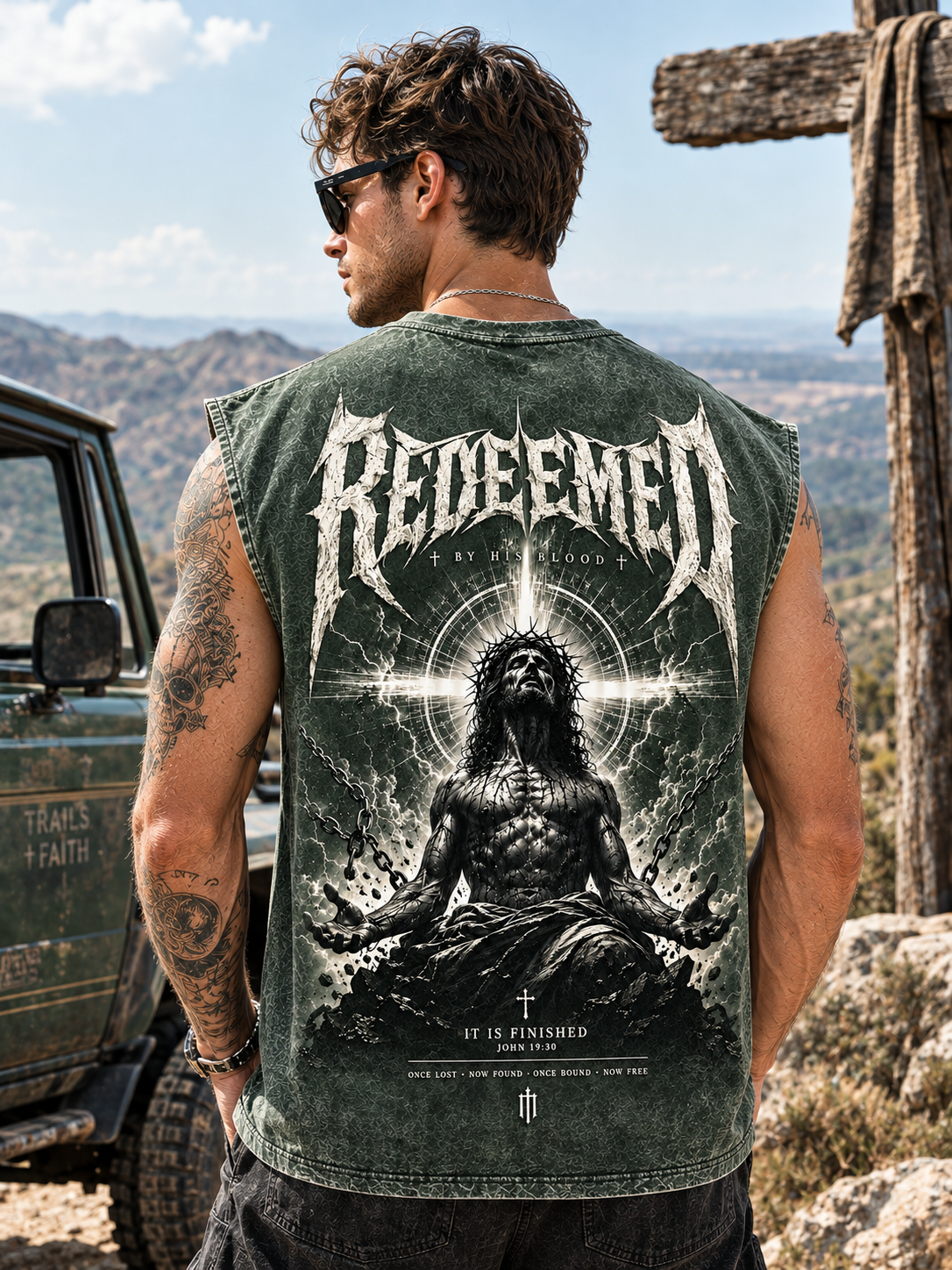 Redeemed Vintage Washed Black Christian Graphic Tank Top