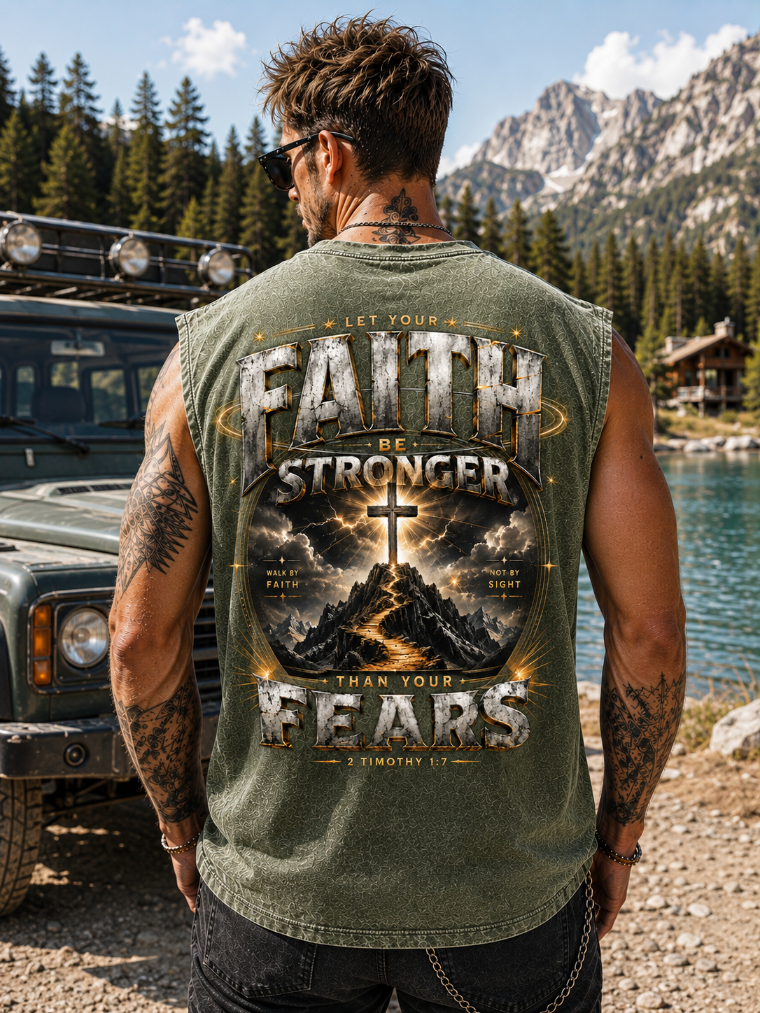 Faith Stronger Than Fear – Vintage Wash Muscle Tee